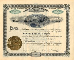 Harriman Aeromobile Co. - Stock Certificate